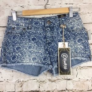 ReWash Paisley Denim Cut off Short Shorts New